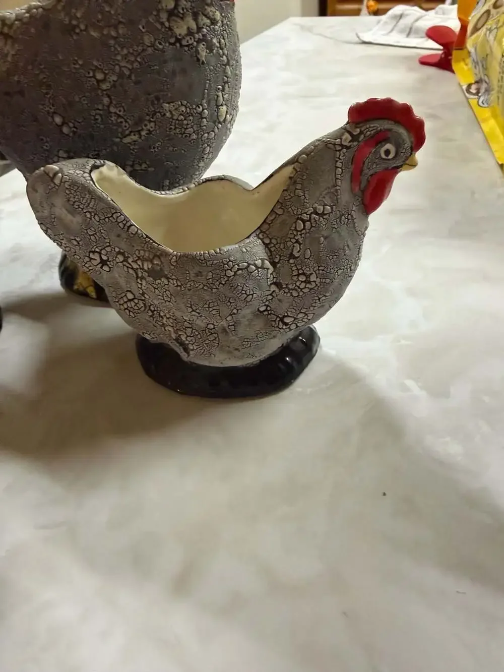 Vintage Applause Speckled Rooster & Hen Cream and Sugar Set